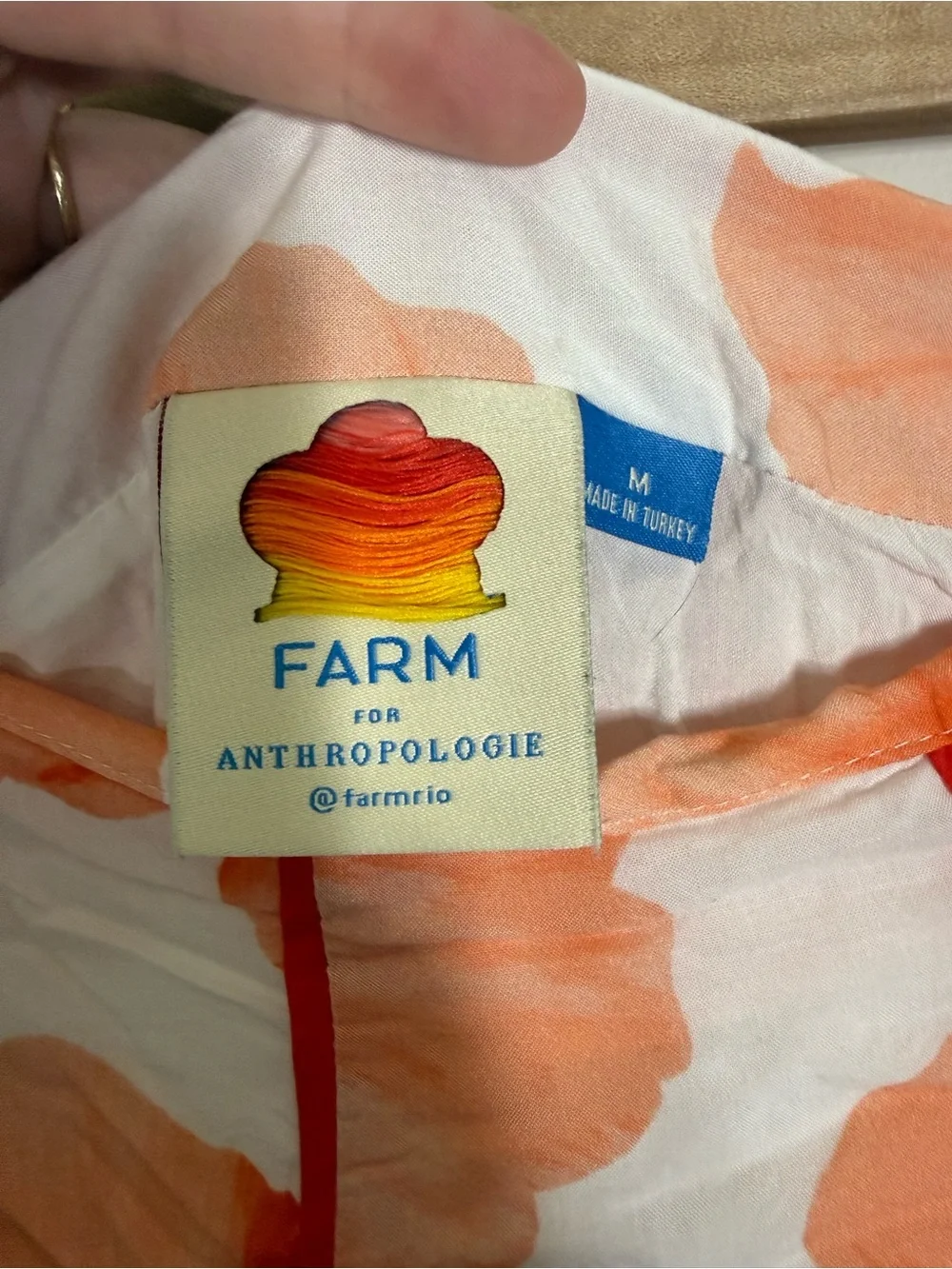 Anthropologie Farm Rio Orange White Floral Contrast Midi Skirt Size Medium